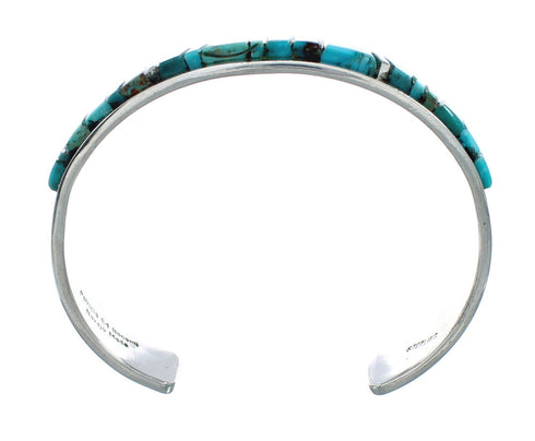 Navajo Sterling Silver Turquoise Cobble Inlay Cuff Bracelet NN20127
